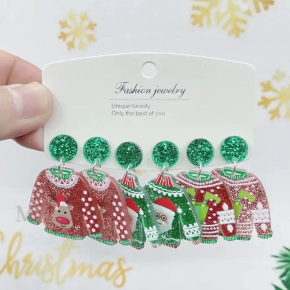 NWT! 3 PAIRS of Christmas Ugly Holiday Sweater Pierced Dangle Earrings in Green!